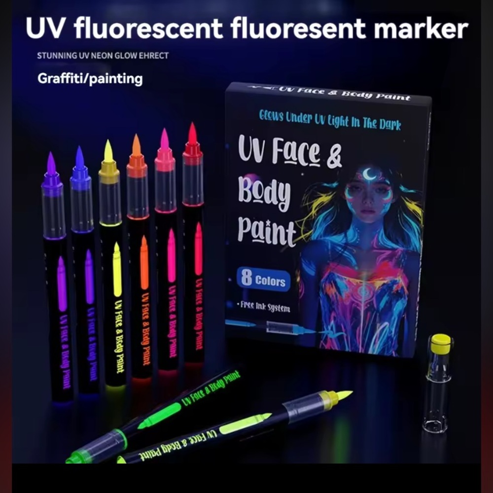 UV Face & Body Paint Neon Marker Set - 8 Fluorescent Colors | Go wild with color